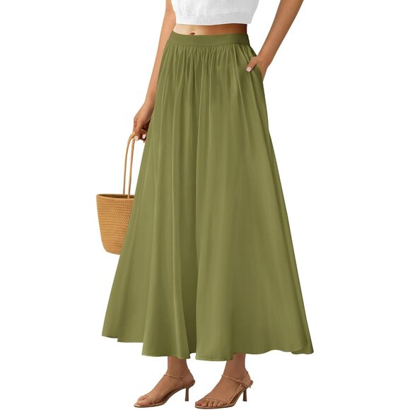 Comfortable 100% Cotton Maxi Skirt - Trendy High Waisted Flowy Ruffles & Pockets - Picture 1 of 8